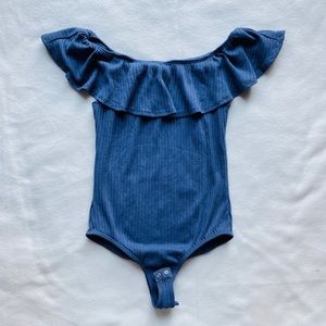 Kendall & Kylie off-shoulder blue bodysuit